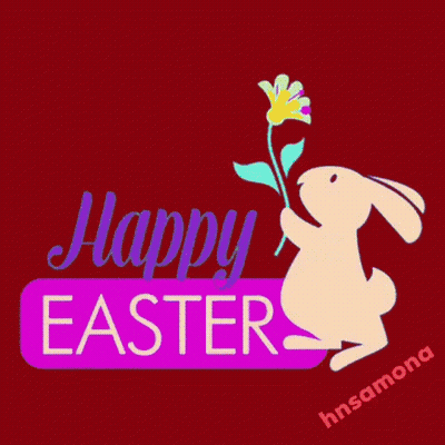 A Happy Easter Card With A Bunny Holding A Flower GIF