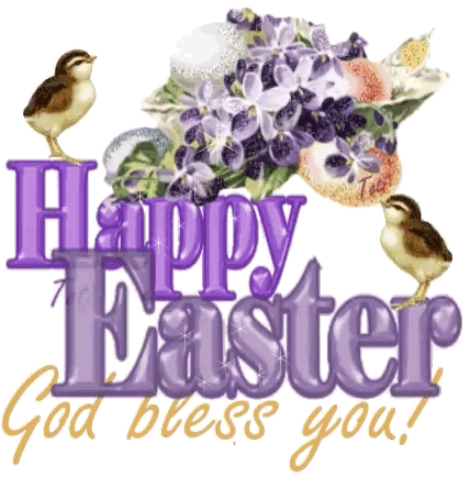 A Happy Easter God Bless You Greeting Card With Flowers And Eggs GIF
