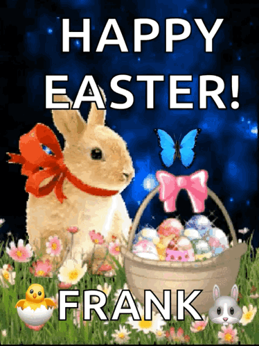 A Happy Easter Greeting Card With A Bunny And A Basket Of Easter Eggs GIF