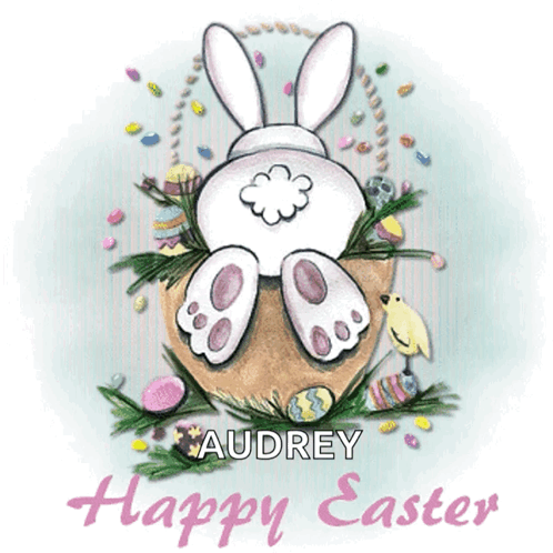 A Happy Easter Greeting Card With A Bunny In A Basket GIF