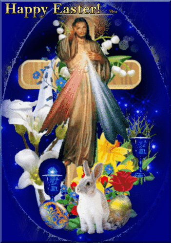 A Happy Easter Greeting Card With Jesus And A Rabbit GIF