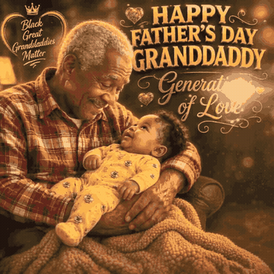 A Happy Father 'S Day Granddaddy Greeting Card Shows An Older Man Holding A Baby GIF