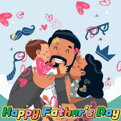 A Happy Father 'S Day Greeting Card Shows A Man Holding Two Children GIF