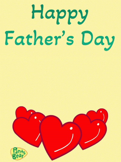 A Happy Father 'S Day Greeting Card With A Cartoon Bear Surrounded By Red Hearts GIF