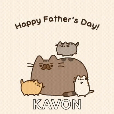 A Happy Father 'S Day Greeting Card With A Cartoon Cat And Three Kittens GIF