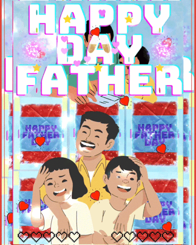 A Happy Father 'S Day Greeting Card With A Father And Two Children GIF