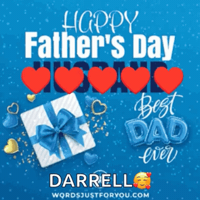 A Happy Father 'S Day Greeting Card With A Gift And Hearts GIF