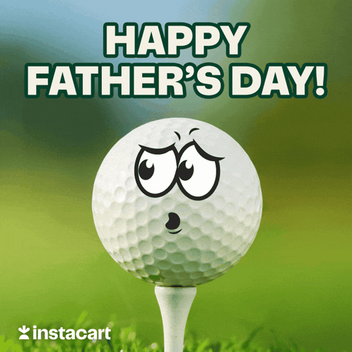 A Happy Father 'S Day Greeting Card With A Golf Ball With A Face On It GIF