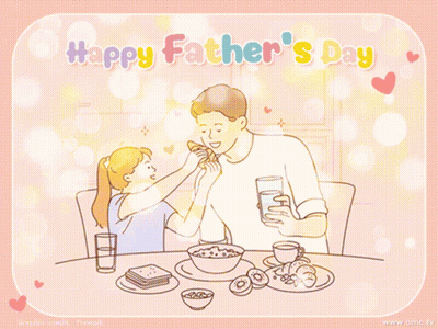 A Happy Father 'S Day Greeting Card With A Little Girl Feeding Her Father GIF