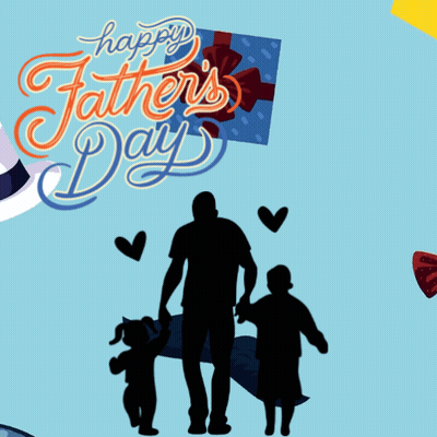 A Happy Father 'S Day Greeting Card With A Man And Two Children Holding Hands GIF