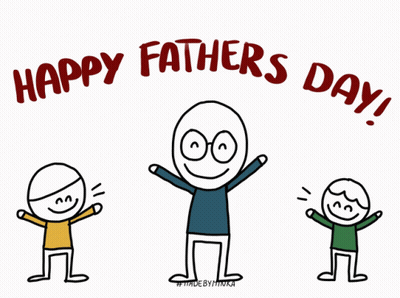 A Happy Father 'S Day Greeting Card With A Man And Two Kids GIF