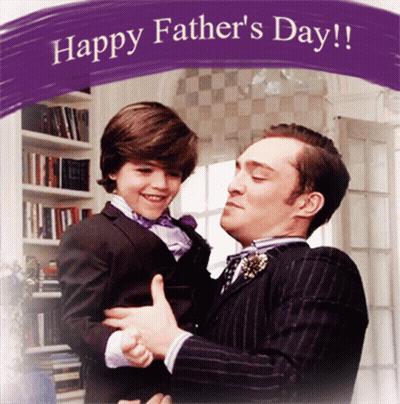 A Happy Father 'S Day Greeting Card With A Man Holding A Little Boy GIF