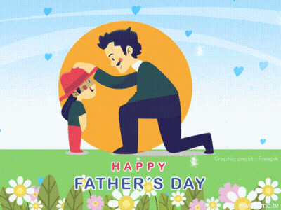 A Happy Father 'S Day Greeting Card With A Man Putting A Hat On A Child GIF