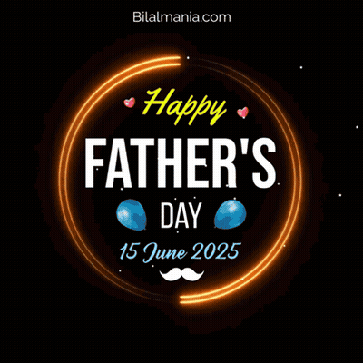 A Happy Father 'S Day Greeting Card With A Mustache And Balloons GIF