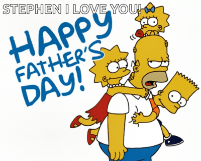 A Happy Father 'S Day Greeting Card With Homer Simpson Carrying Bart And Lisa GIF
