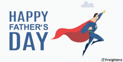 A Happy Father 'S Day Poster With A Superhero Flying In The Air GIF