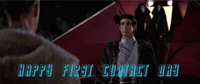 A Happy First Contact Day Greeting With A Man Waving GIF
