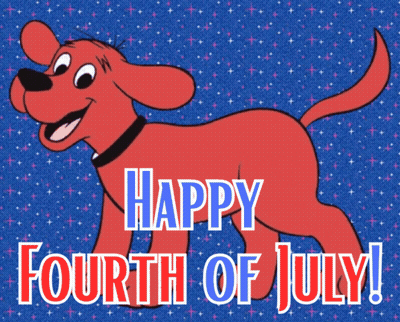 A Happy Fourth Of July Card With A Red Dog GIF