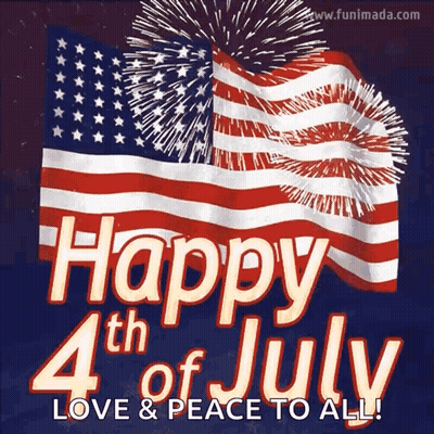 A Happy Fourth Of July Greeting Card With An American Flag And Fireworks . GIF