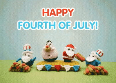 A Happy Fourth Of July Greeting With Knitted Characters GIF