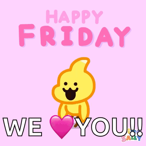 A Happy Friday Greeting Card With A Cartoon Character GIF