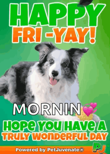 A Happy Friday Greeting Card With A Dog On It GIF