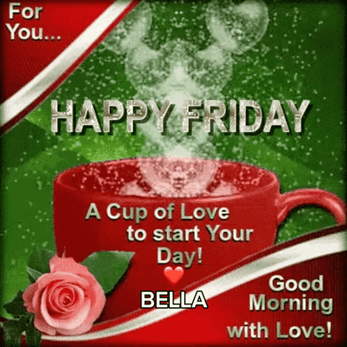 A Happy Friday Greeting With A Cup Of Love GIF