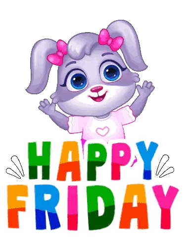 A Happy Friday Sign With A Cartoon Rabbit Sticker