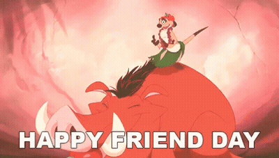 A Happy Friend Day Greeting Card With A Cartoon Character Riding On The Back Of A Boar GIF