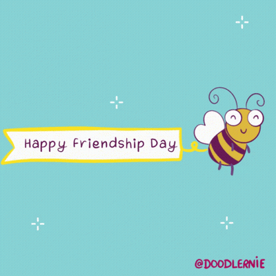 A Happy Friendship Day Greeting Card With A Cartoon Bee GIF