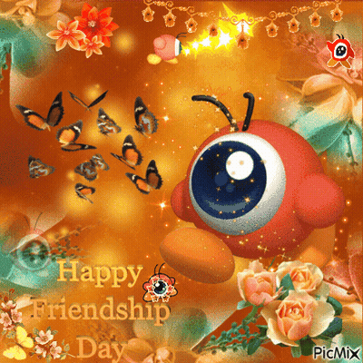 A Happy Friendship Day Greeting Card With A Cartoon Character GIF
