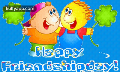 A Happy Friendship Day Greeting Card With Two Cartoon Characters Hugging Each Other GIF