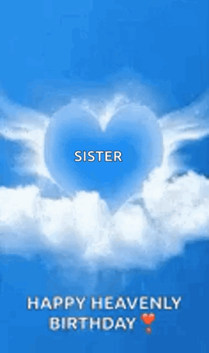 A Happy Heavenly Birthday Greeting Card With A Heart In The Clouds GIF
