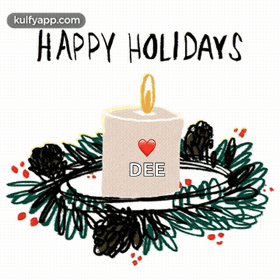 A Happy Holidays Greeting Card With A Candle And A Wreath GIF