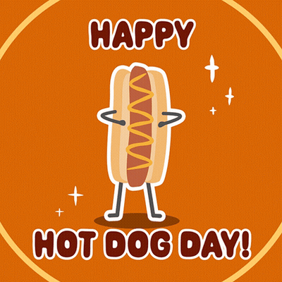 A Happy Hot Dog Day Greeting Card With A Cartoon Hot Dog GIF