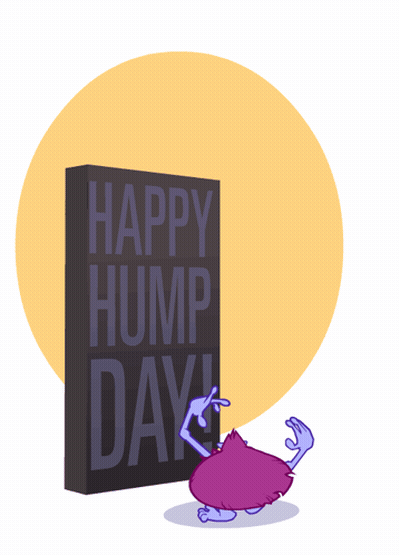 A Happy Hump Day Greeting Card With A Cartoon Character GIF