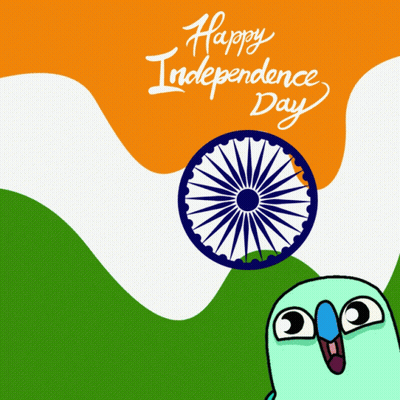 A Happy Independence Day Greeting Card With A Cartoon Bird GIF
