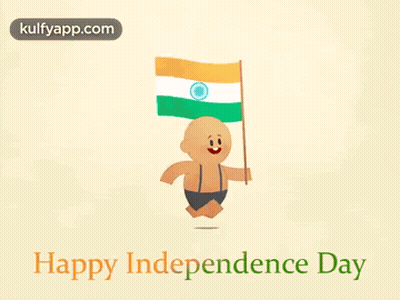 A Happy Independence Day Greeting Card With A Cartoon Character Holding A Flag GIF