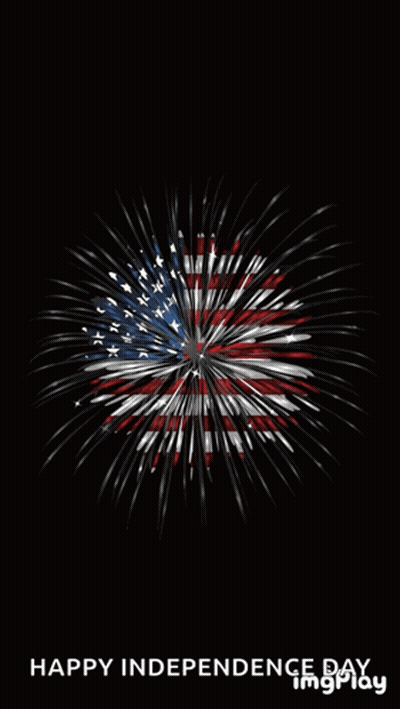 A Happy Independence Day Greeting With Fireworks In The Shape Of The American Flag GIF