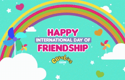 A Happy International Day Of Friendship Poster With A Rainbow GIF