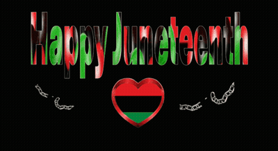 A Happy Juneteenth Greeting With A Heart And Chains GIF