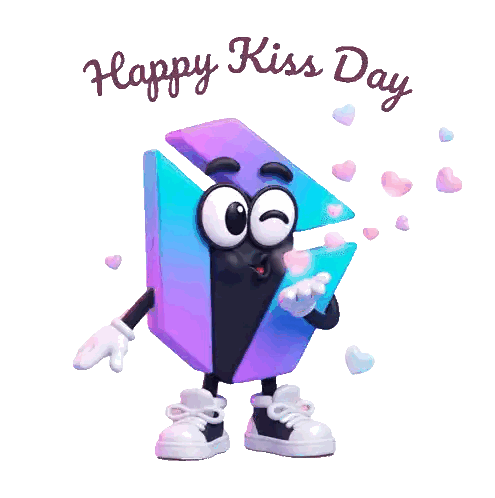 A Happy Kiss Day Card With A Cartoon Character Sticker