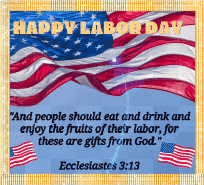 A Happy Labor Day Greeting Card With An American Flag GIF