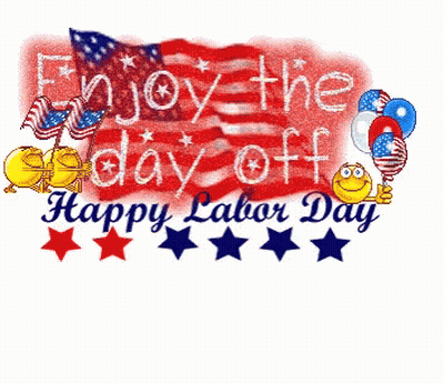 A Happy Labor Day Greeting With A Flag And Balloons GIF