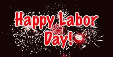 A Happy Labor Day Greeting With Fireworks Behind It GIF