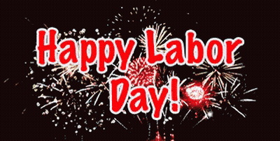 A Happy Labor Day Greeting With Fireworks Behind It GIF