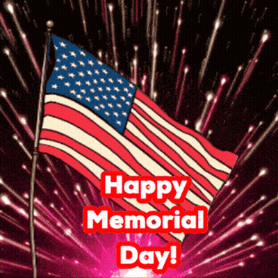 A Happy Memorial Day Greeting Card With A Flag And Fireworks GIF