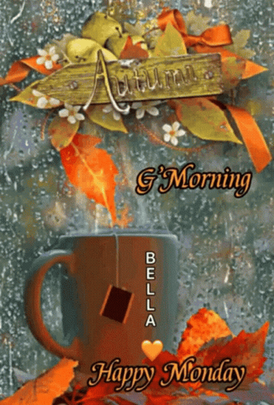 A Happy Monday Card With A Cup Of Coffee GIF