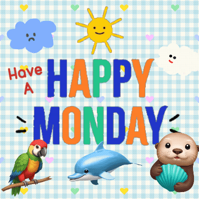 A Happy Monday Card With A Parrot Dolphin And Otter GIF