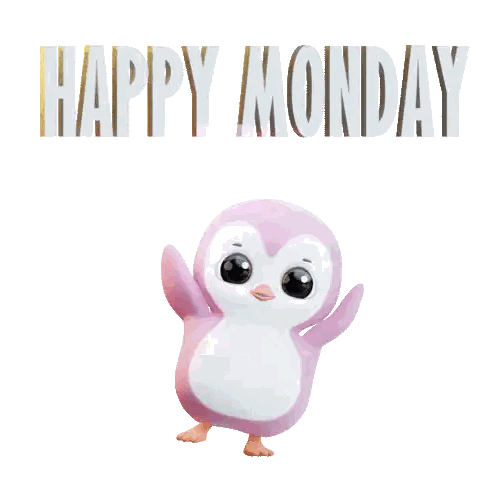 A Happy Monday Greeting Card With A Penguin Sticker